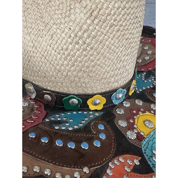Bullhead Gypsy Queen Platinum Collection Leather Straw Hat Western Brim 3 3/4 Sm main image 4